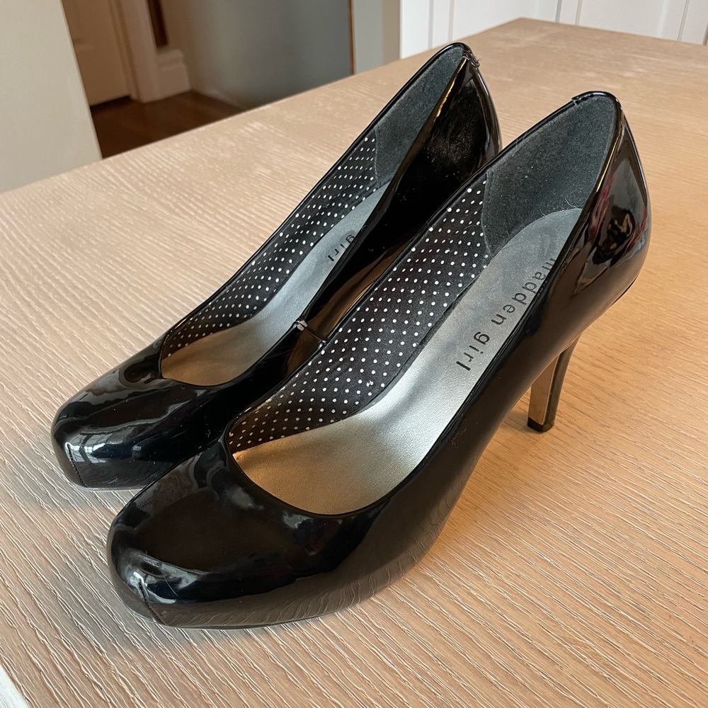 Madden Girl Patent Platform Black Heels